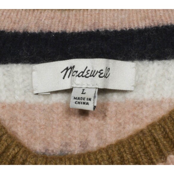 Madewell Brown Brown Black Pink Gold  White Striped Wool Blend Knit Sweater Sz L - Picture 3 of 4